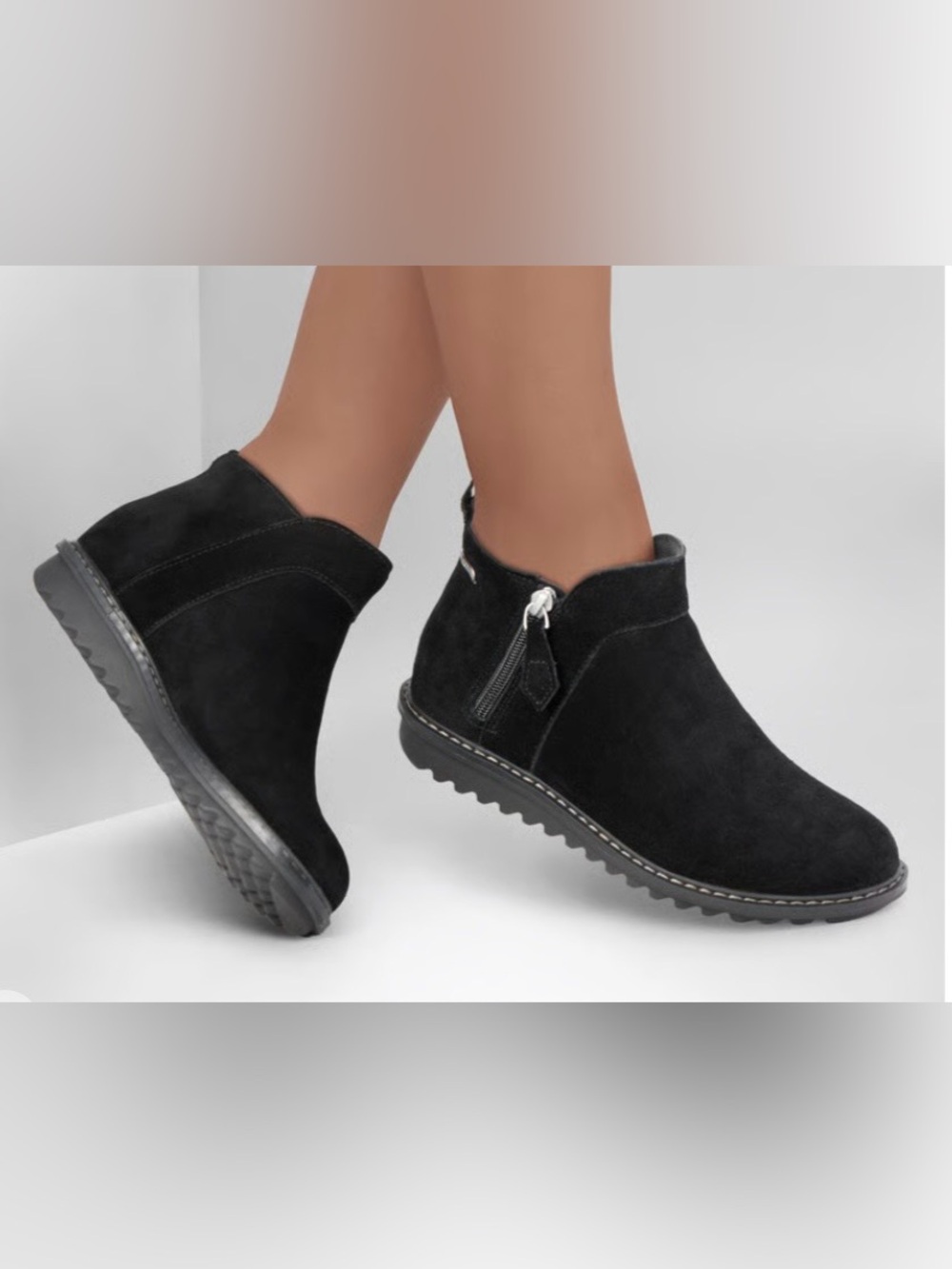 Skechers Women's Black Suede Ankle Booties with Side Zip Size 10